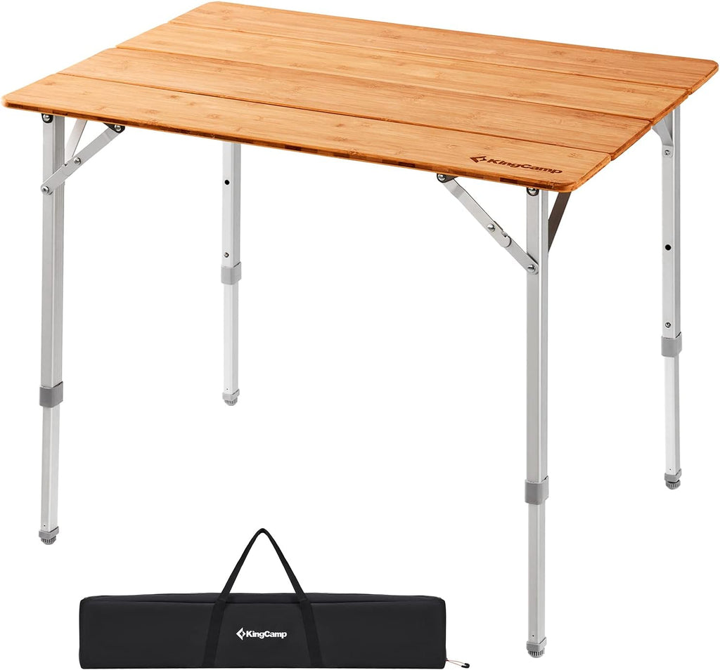Bamboo Folding Camping Table with Adjustable Height Aluminum Legs X27145