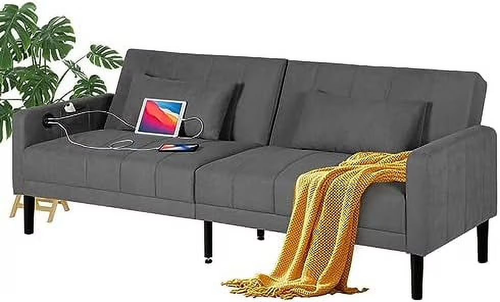 Button Tufted Upholstered Sofa Couch with 2 USB Charging Ports O763801