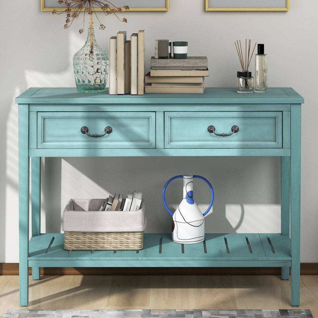 White Console Table with 2 Drawers and 1 Shelf H225