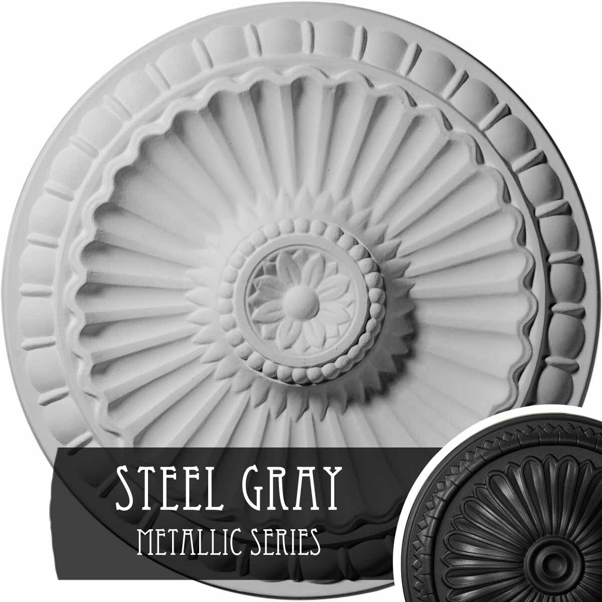 11 1/4x22OD x 1 1/8x22P Hand-Painted Steel Gray Ceiling Medallion S211113