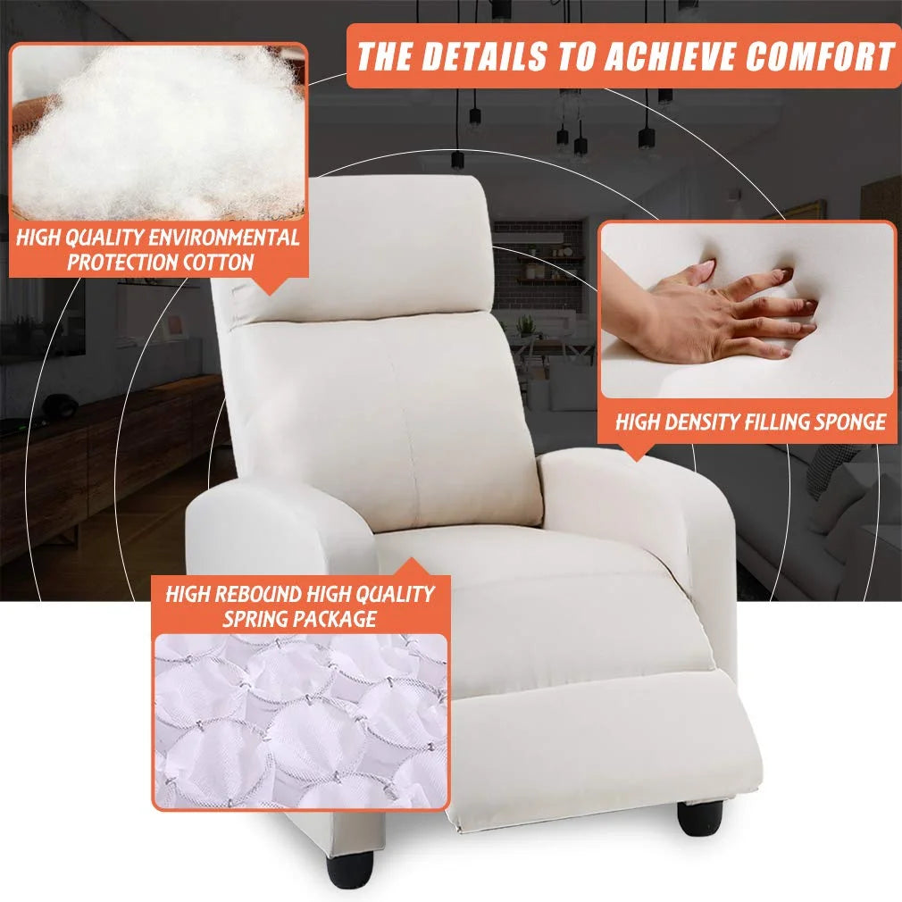 Beige Recliner Chair with Padded Seat Backrest P8001