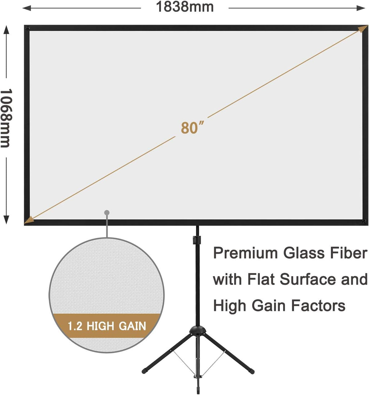 80 Inch 16:9 Portable Projector Screen with Stand X248395
