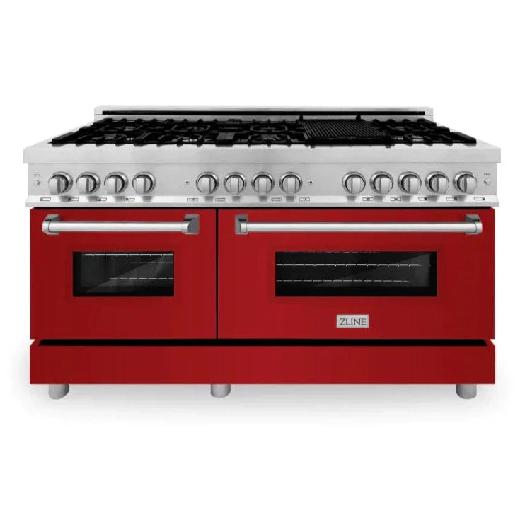 60 In. Dual Fuel Range Stainless Steel Red Gloss Door D1526