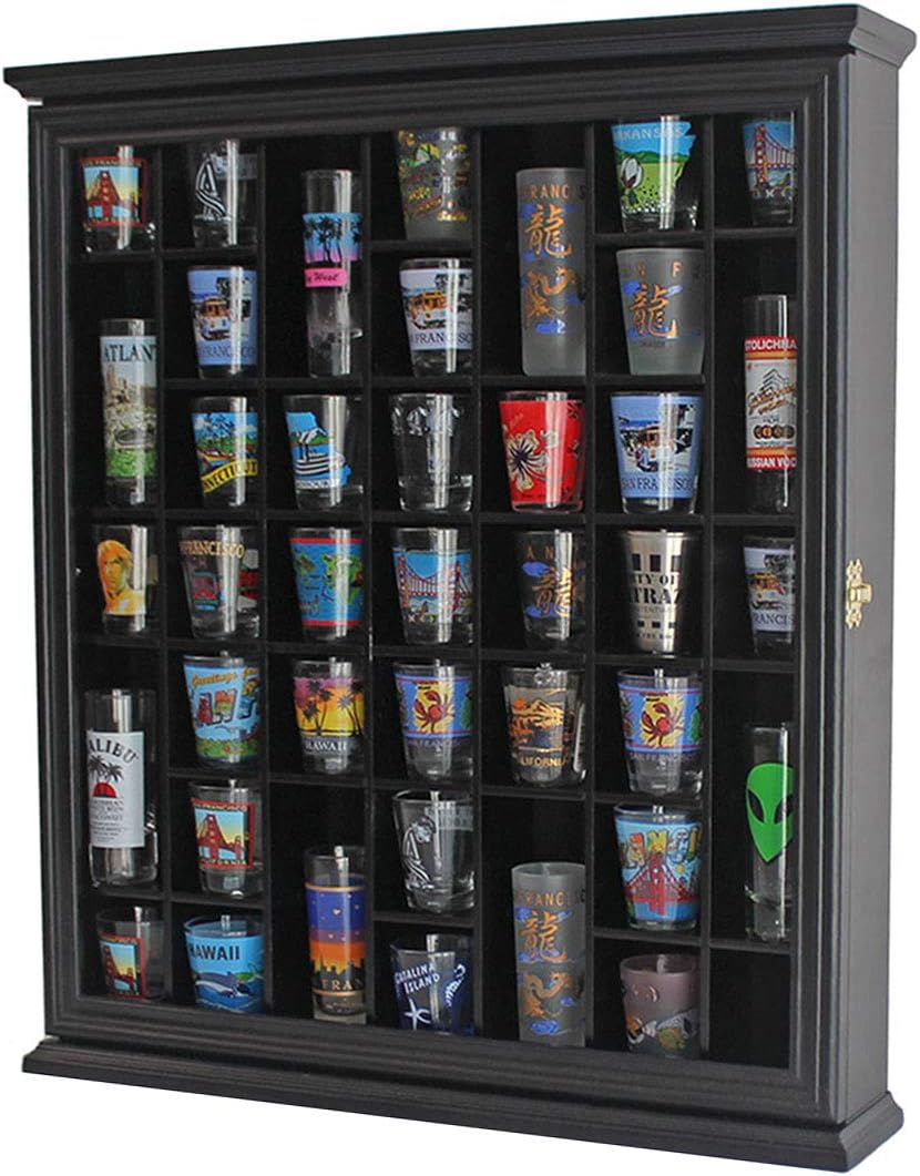Cherry Finish Shot Glass Display Case with Glass Door R896