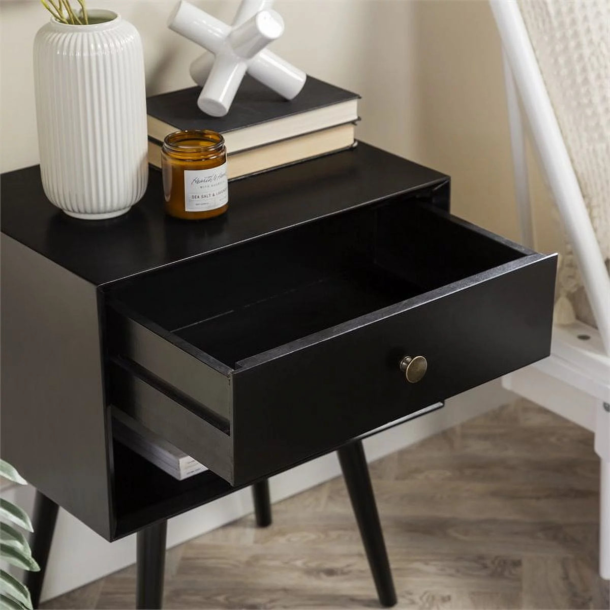Black 1-Drawer Nightstand T46913