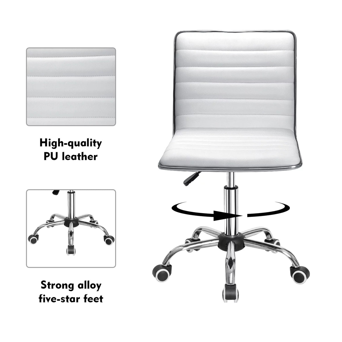White Faux Leather Armless Office Chair I464853