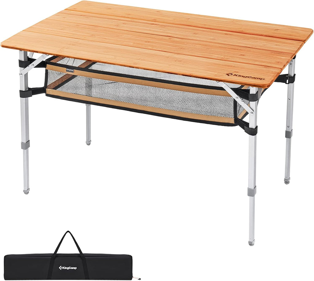 Bamboo Folding Camping Table with Adjustable Height Aluminum Legs X27145