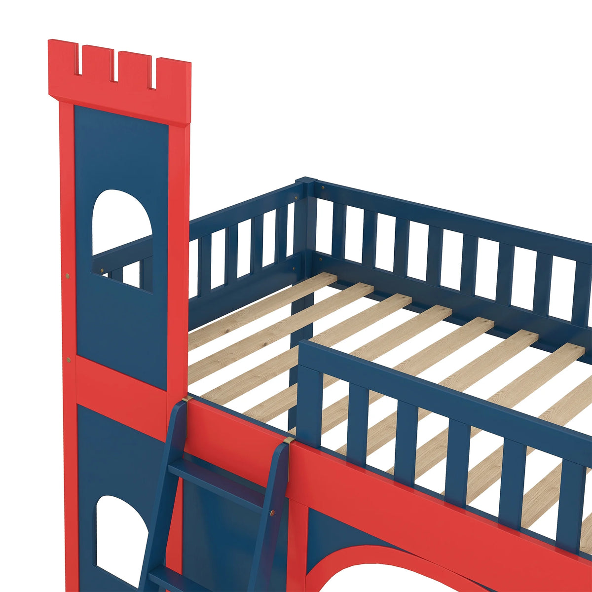 Red and Blue Twin Size Loft Bed with Ladder A11652