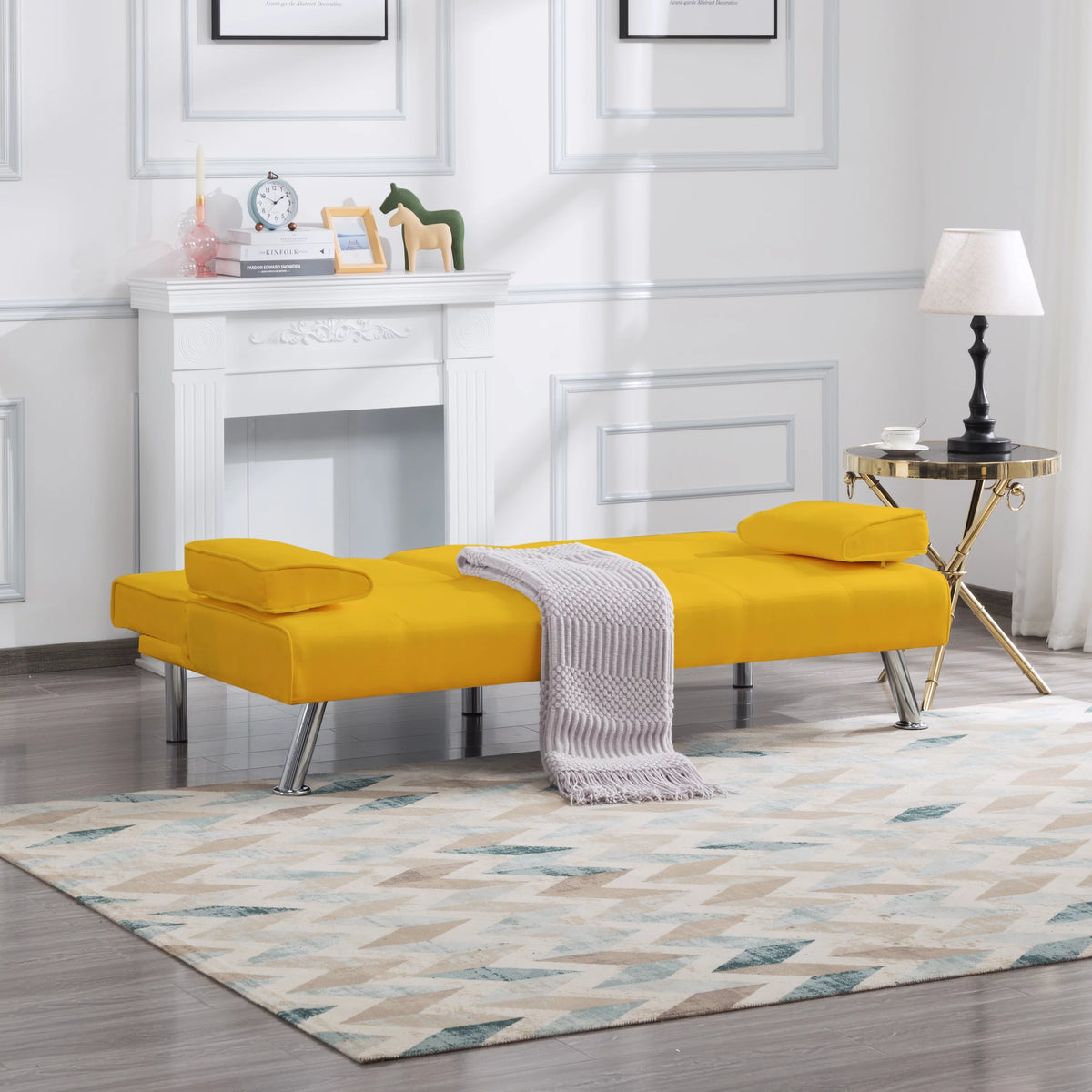 66.9 inch Velvet Sleeper Sofa Bed with 2 Cup Holders Y52148