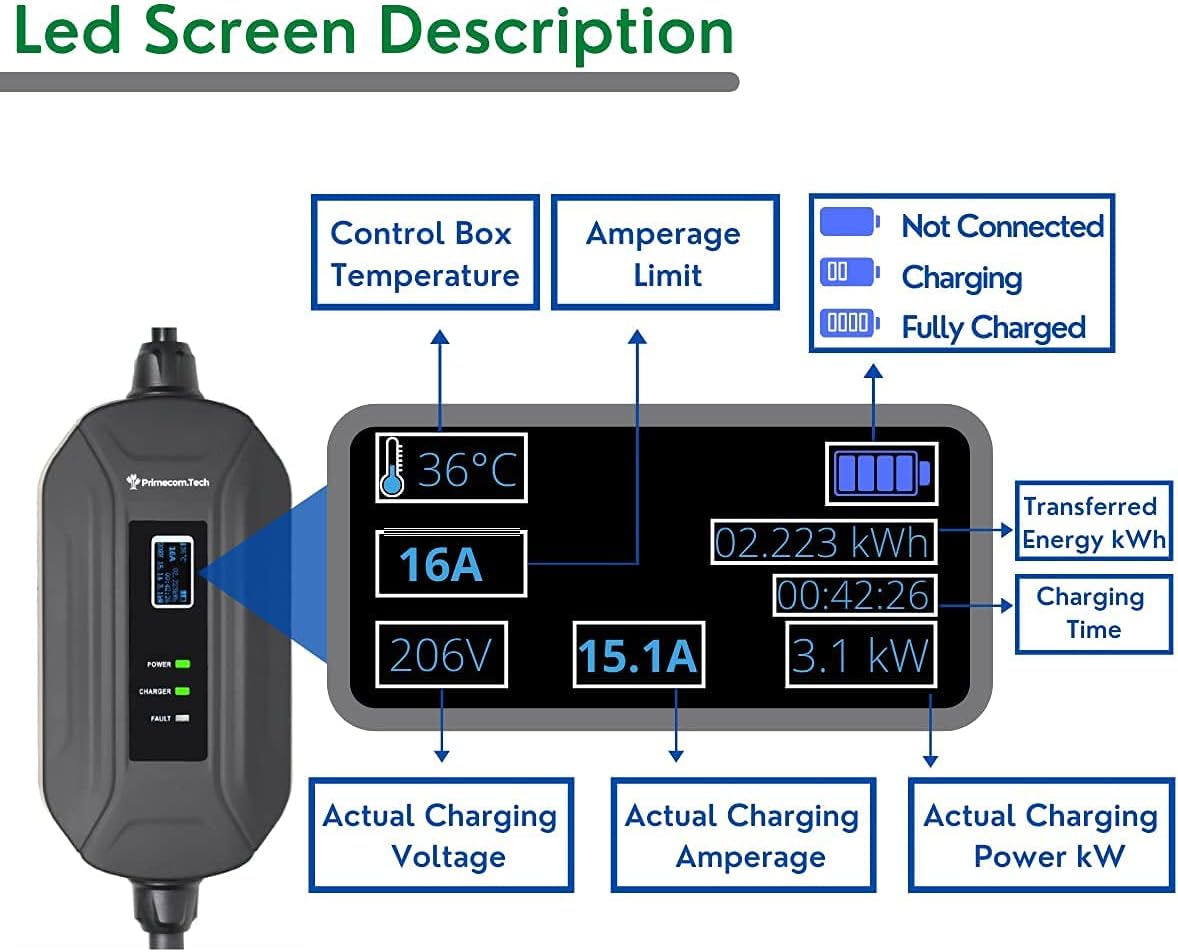 Level 2 Portable EV Charger with 30 Feet Cable U4374