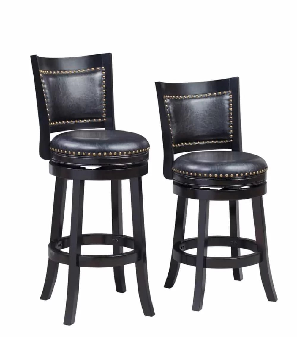 29in. High Back Swivel Wood Bar Stool, Black A657466
