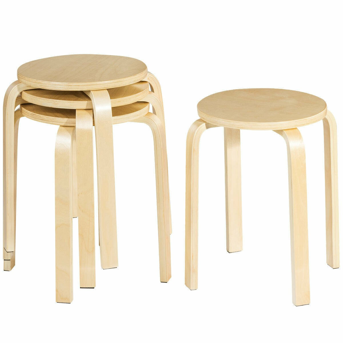 Set of 4 18" Stacking Stool Round Dining Chair Backless Wood L727351
