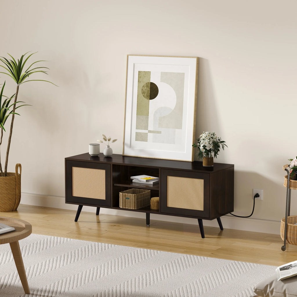 60-inch Rattan TV Stand with Adjustable Shelves and 2 Cabinets O514
