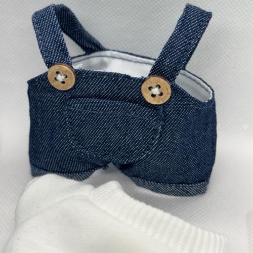 17cm Doll 4-Piece Clothes Set Denim Overall Sun Hat T-Shirt Knitted Flower Brooch D3075