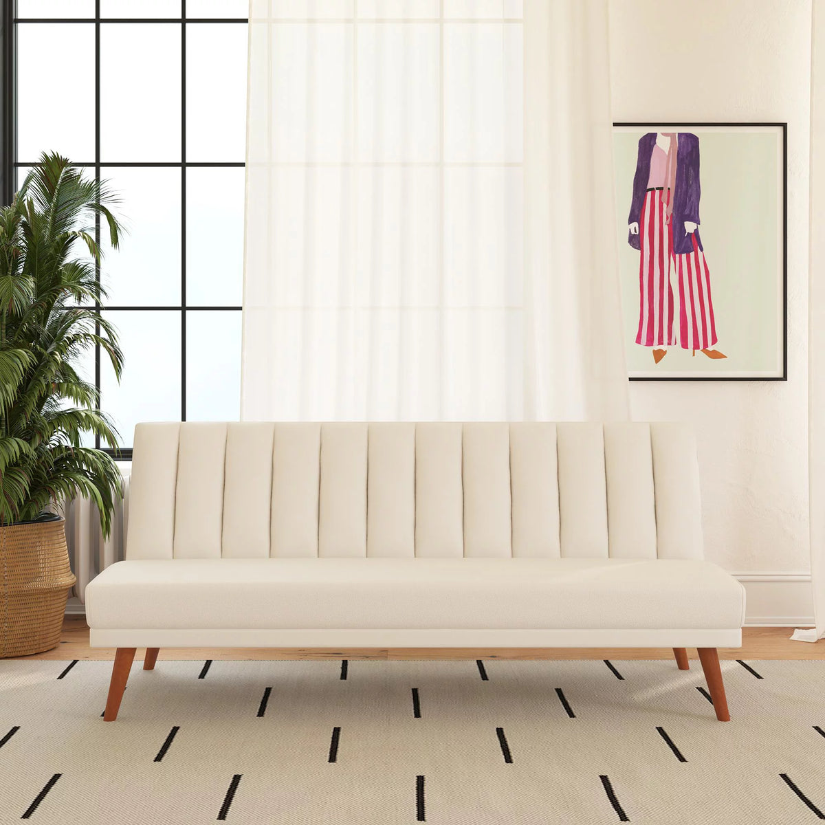 White Faux Leather Armless Futon Sofa Lounger T810531