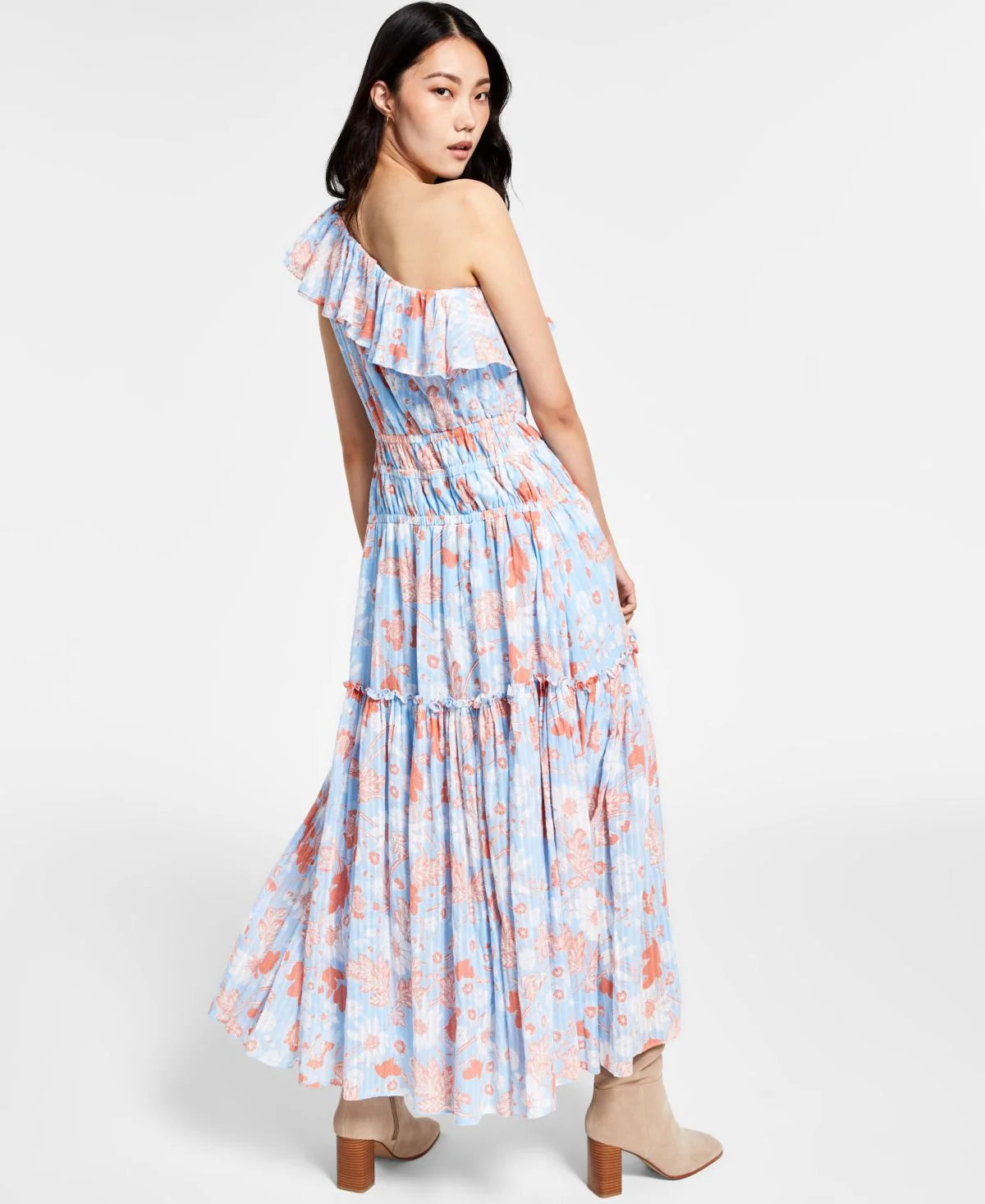 Cotton Ruffled One-Shoulder Maxi Dress F41747