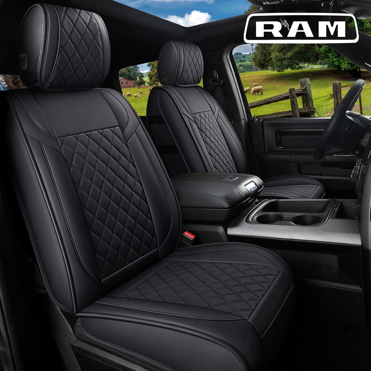 Grey Waterproof Leather Truck Seat Covers Full Set I490490