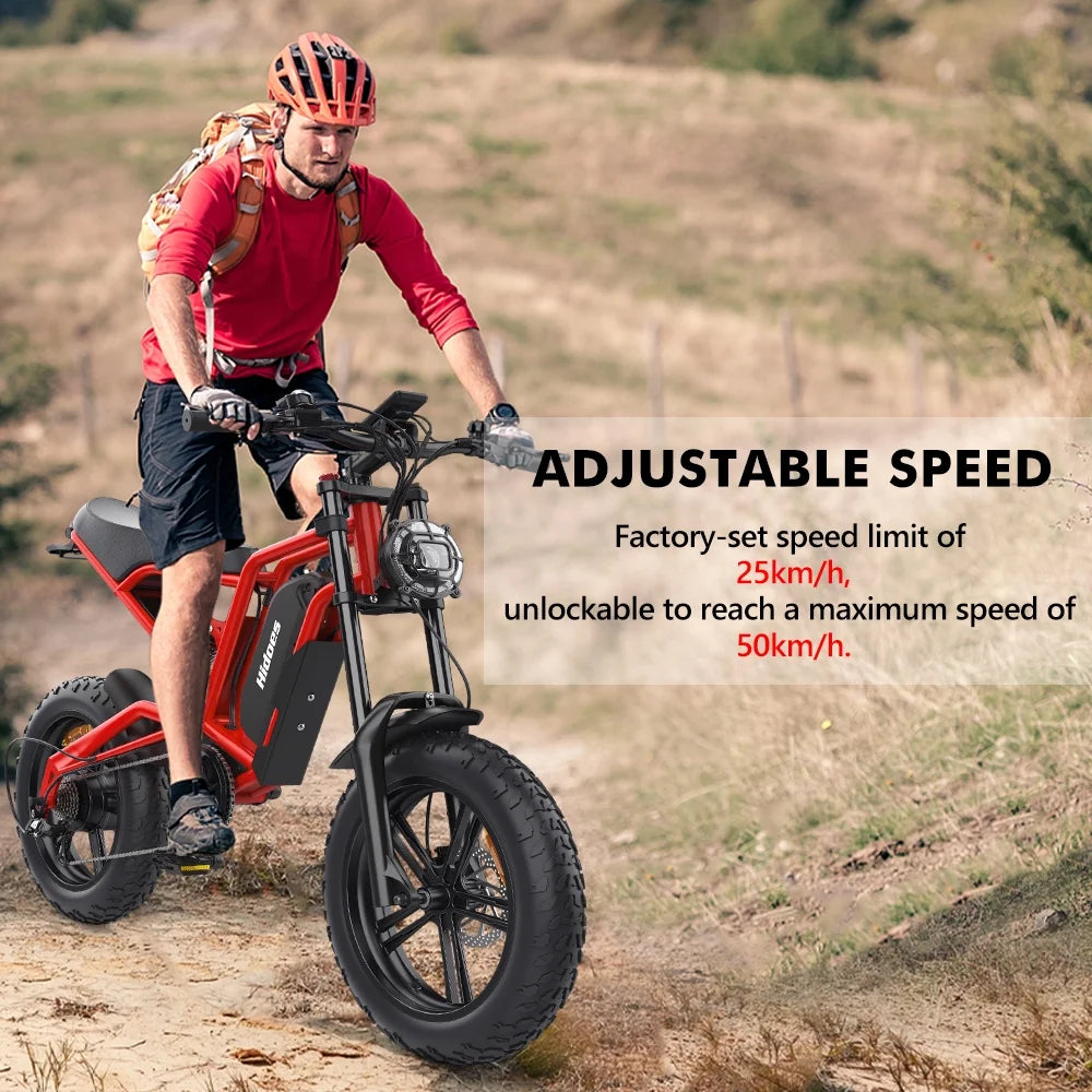20 Fat Tire 1200W Electric Bike with Removable Battery Red O829