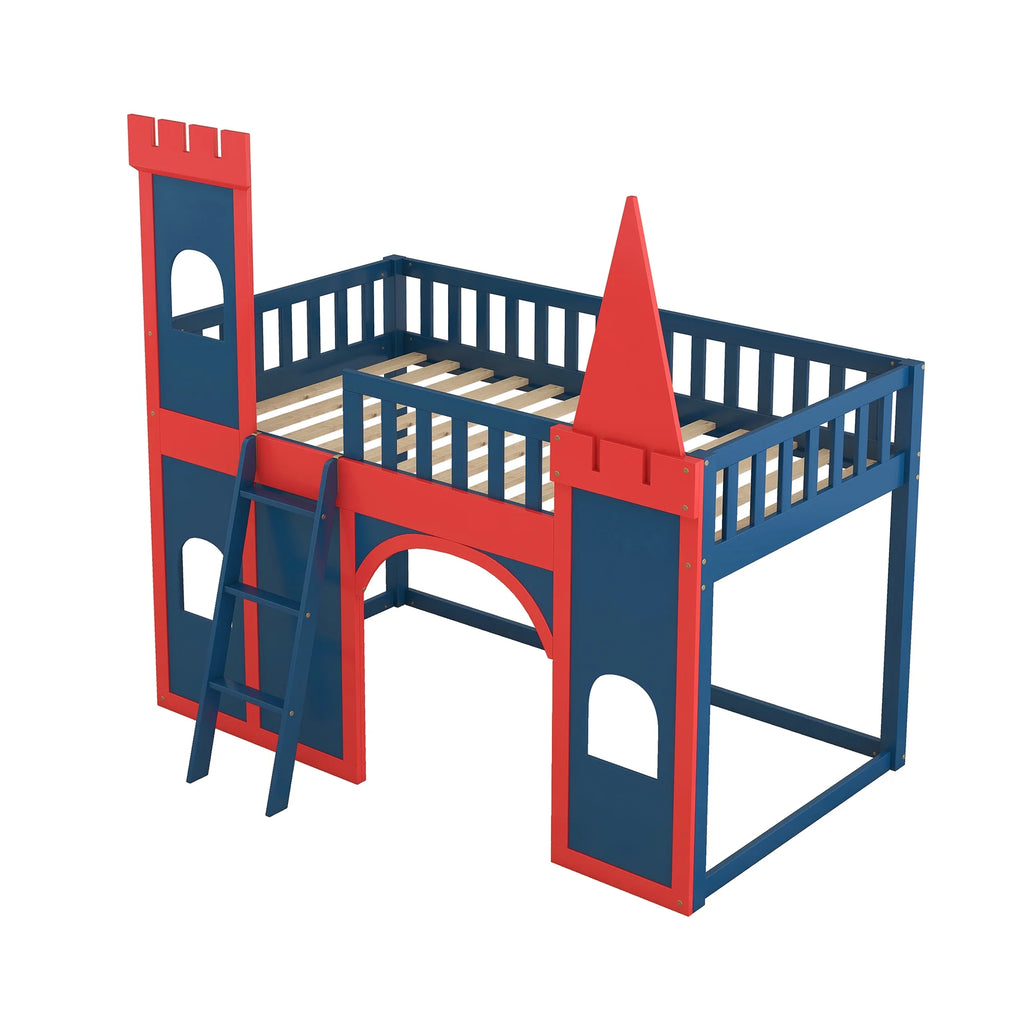 Red and Blue Twin Size Loft Bed with Ladder A11652