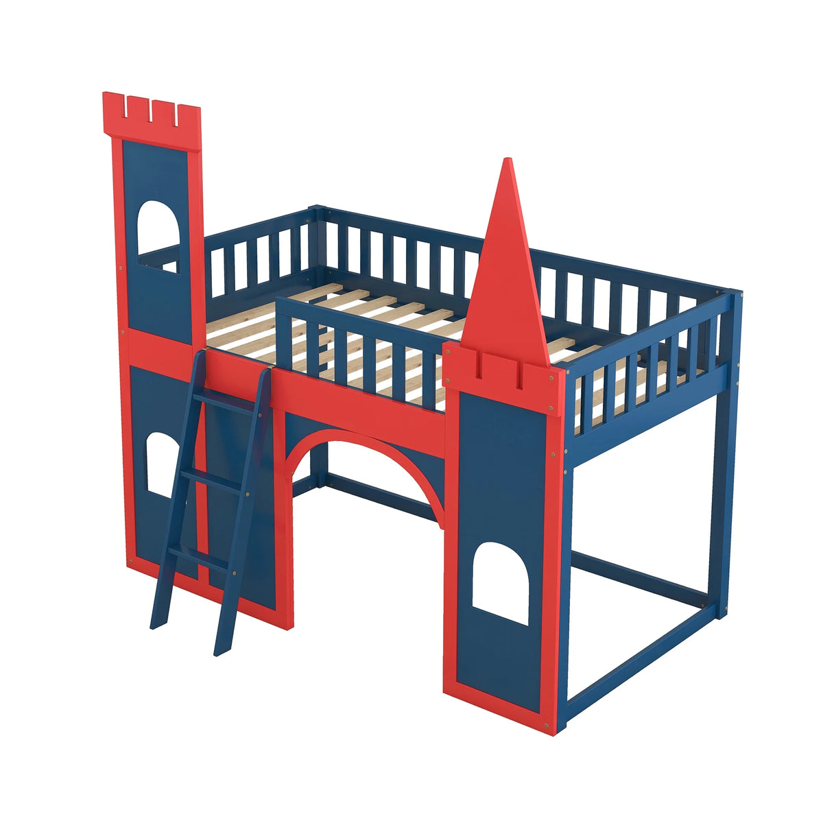 Red and Blue Twin Size Loft Bed with Ladder A11652