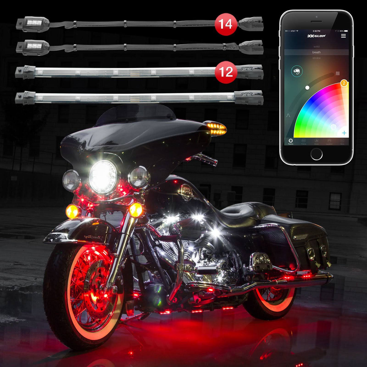 14 Pod 12 Strip App Control Motorcycle LED Accent Light Kit Z234869