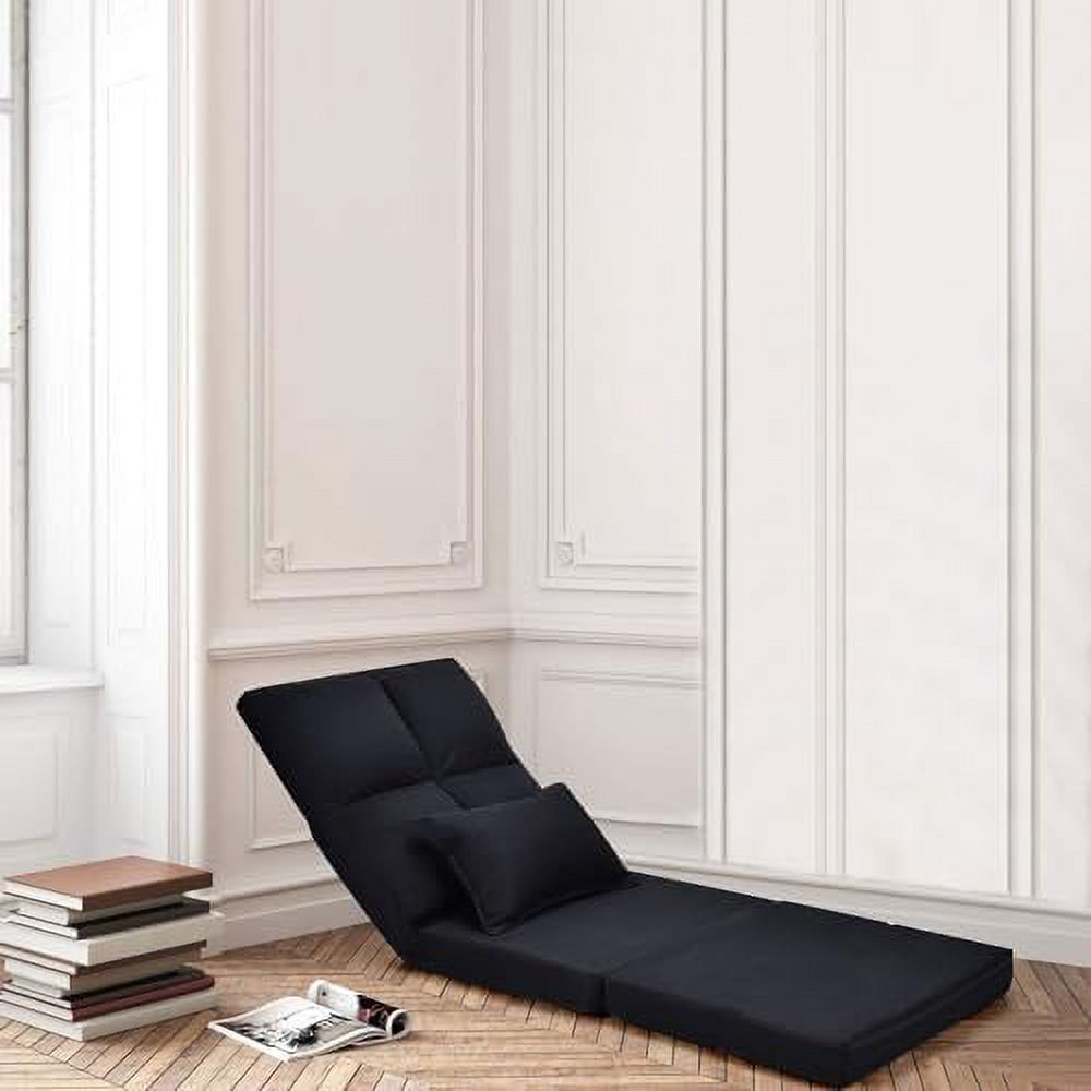 Moccha Folding Floor Chair with Pillow Adjustable 6 Reclining Position Upholstered Chaise Lounge D155