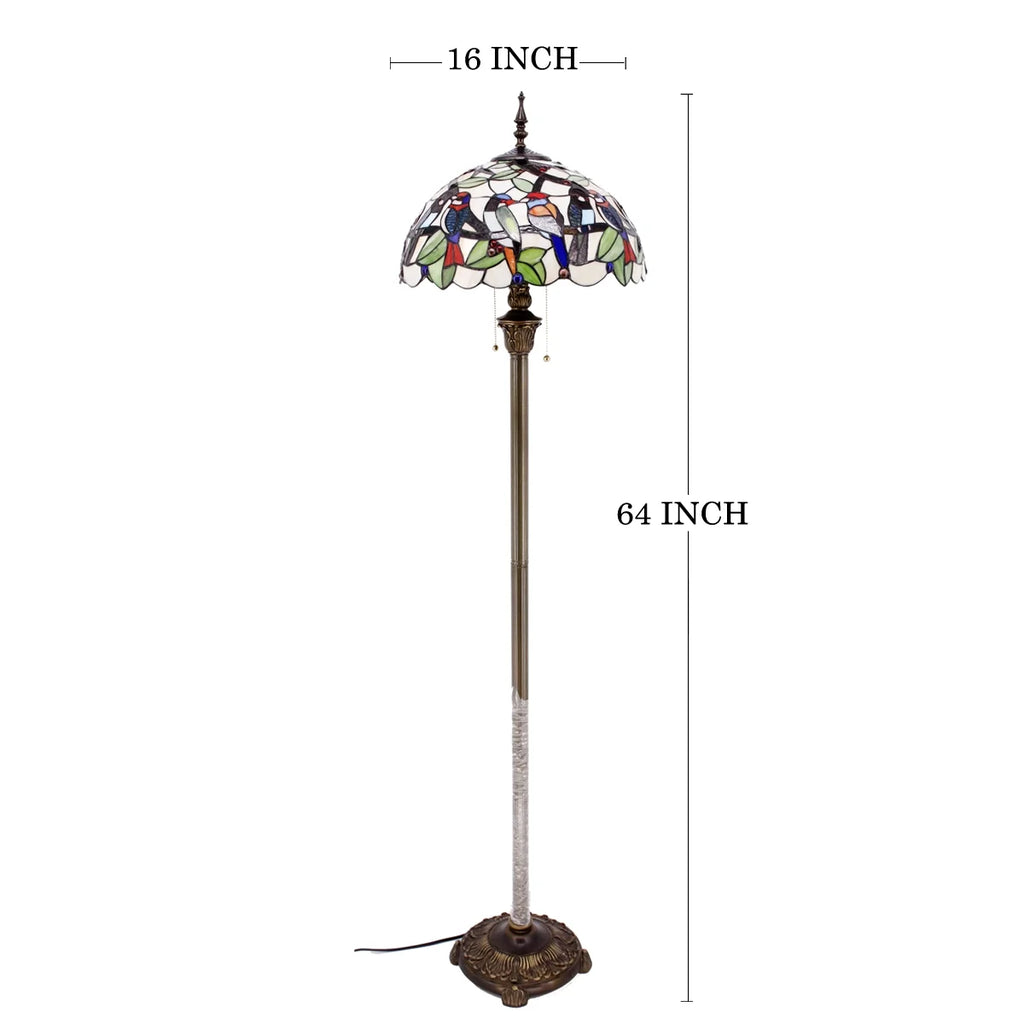 Bronze Floor Lamp with Stained Glass Shade J157905