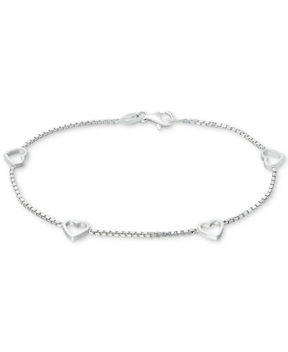 Sterling Silver Open Heart Station Chain Bracelet P189798