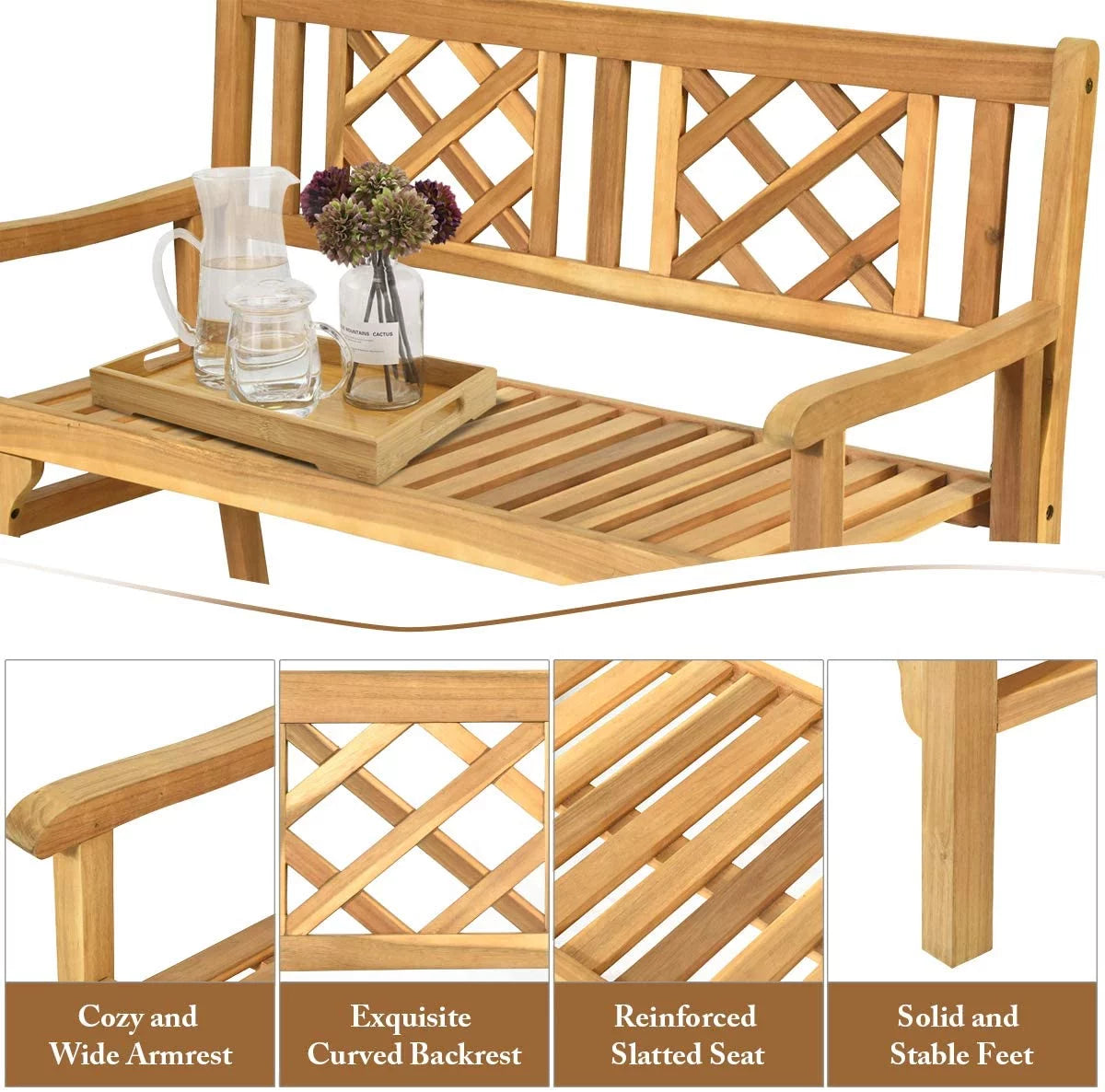 4 Ft Teak Acacia Wooden Patio Bench Q1039