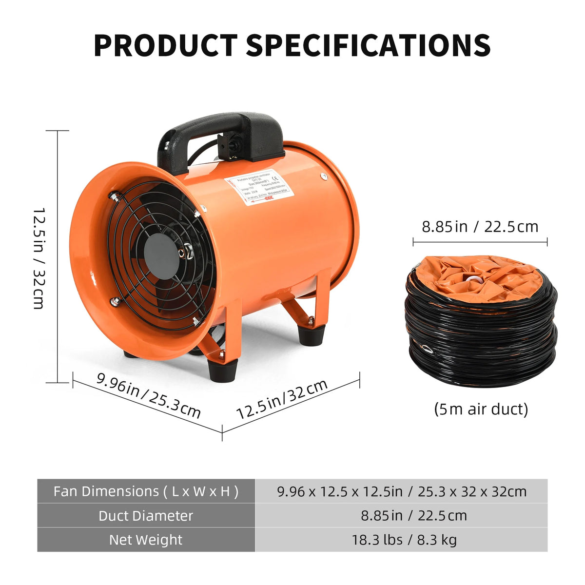 8" Utility Blower Extractor Fan with 16ft Duct Hose J165281