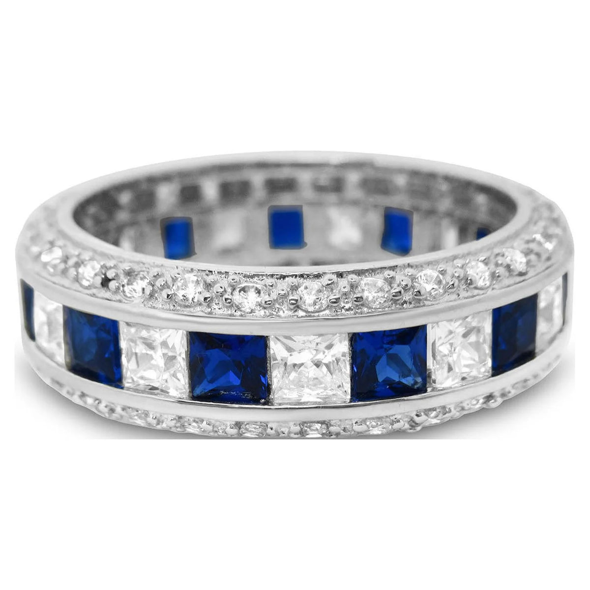 Sterling Blue Sapphire CZ Bridal Wedding Band Engagement Ring Set Z6387
