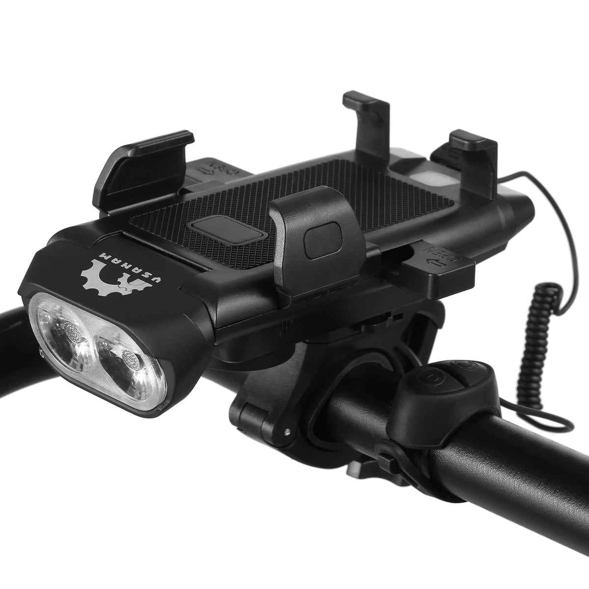 Front and Rear 4 in 1 USB Rechargeable Waterproof Headlight with Phone Holder Horn V421756