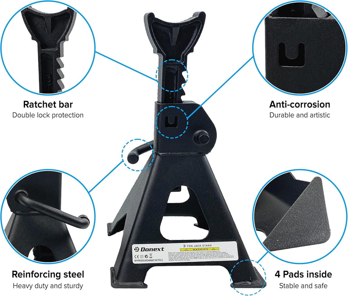 6 Ton Steel Jack Stands 1 Pair Black S513636