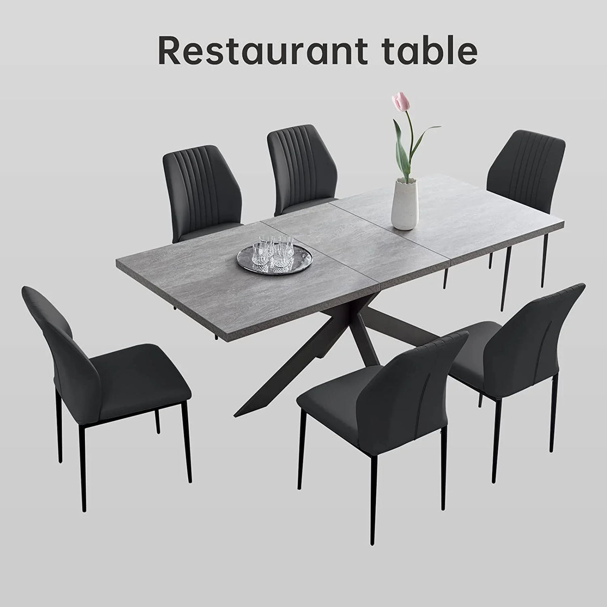 6-8 Person Space Saving Expandable Metal Frame Rectangular Dining Table D63159