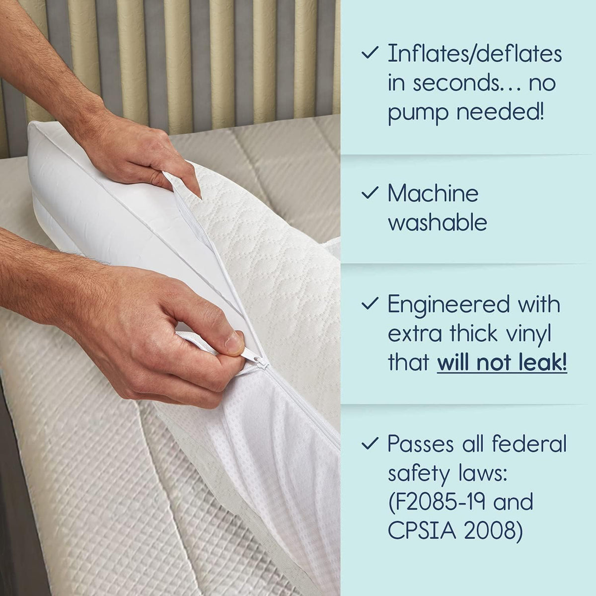 [2-Pack] Inflatable Bed Rail for Toddlers with Non-Slip Machine-Washable Cover O724
