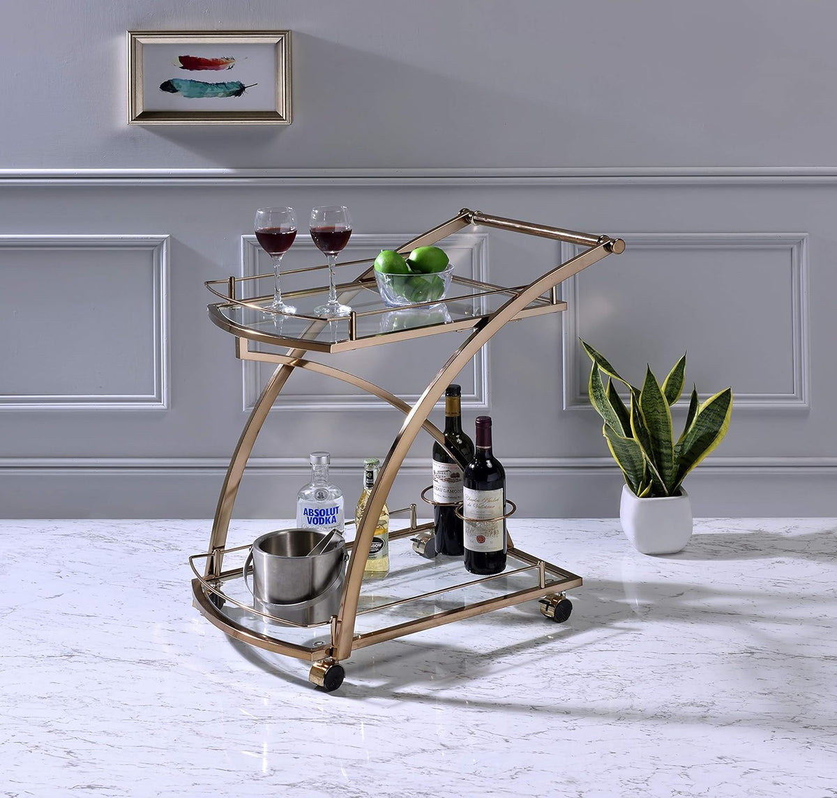 Gold Rolling Bar Serving Cart Z9779