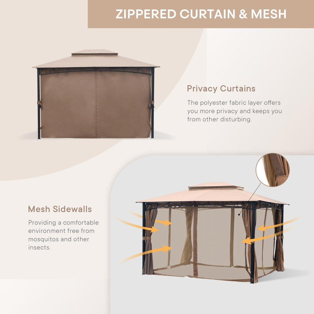 Sand Double Roof Patio Gazebo with Mosquito Netting X2704