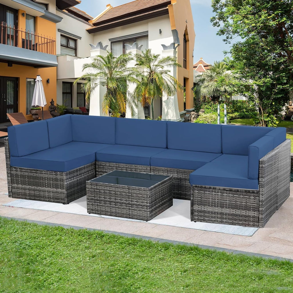 7-Piece PE Rattan Wicker Outdoor Sectional Sofa Set I378658