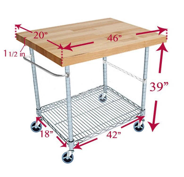 2 Tier Gourmet Cart with Maple Butcher Block Top J923