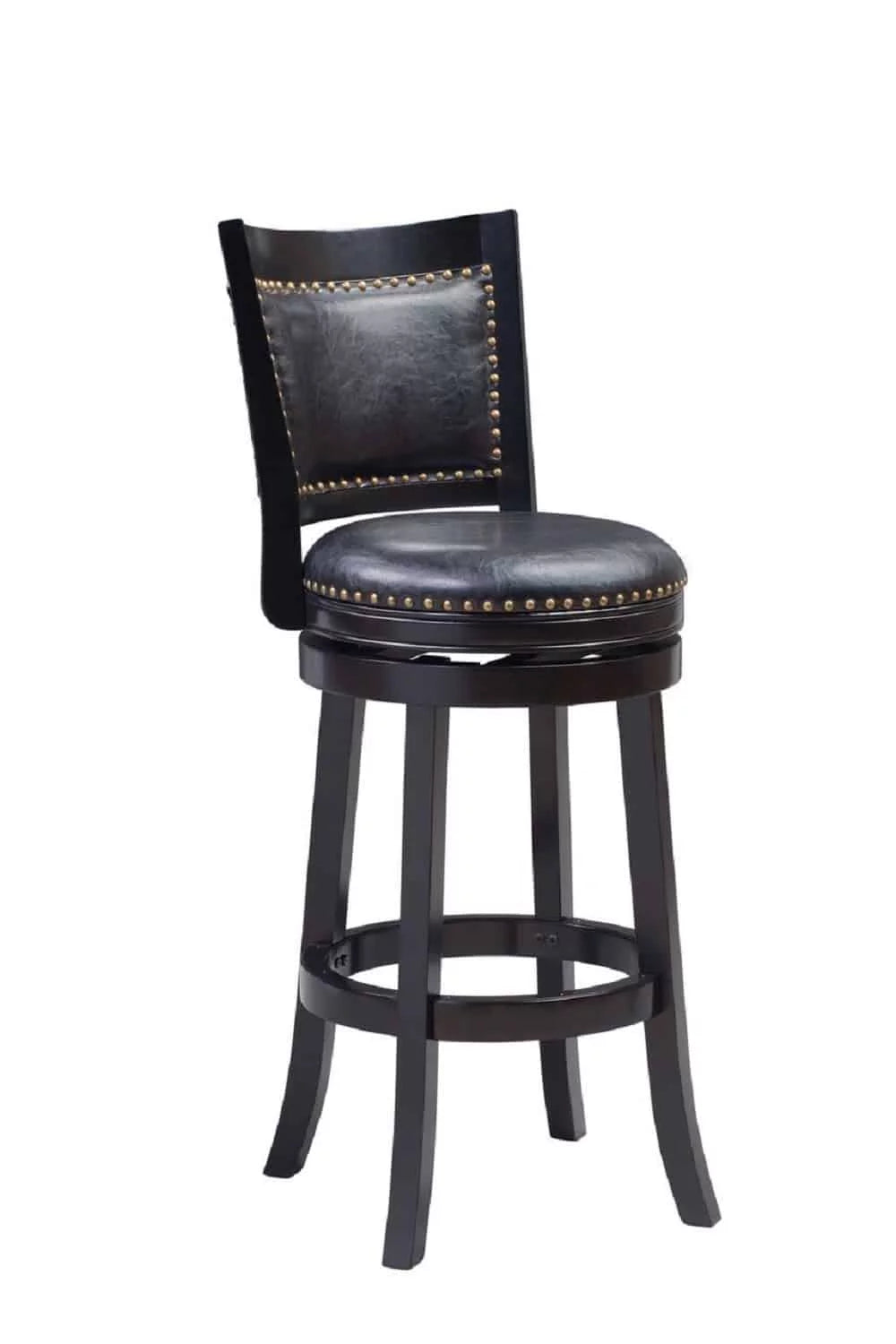 29in. High Back Swivel Wood Bar Stool, Black A657466