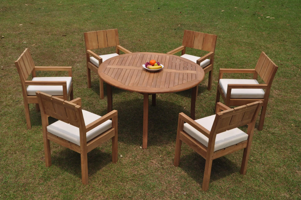 Grade-A Teak 7 Pc Dining Set with 52" Round Table and 6 Arm Chairs C79179