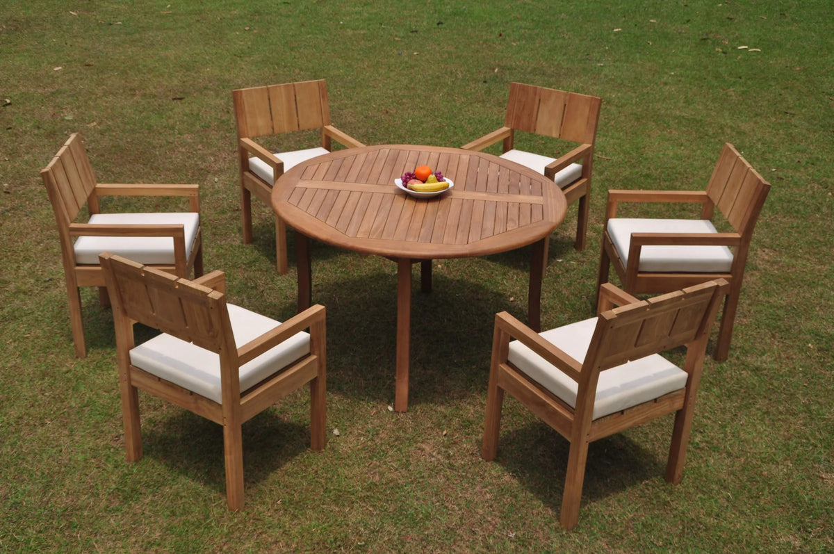 Grade-A Teak 7 Pc Dining Set with 52" Round Table and 6 Arm Chairs C79179