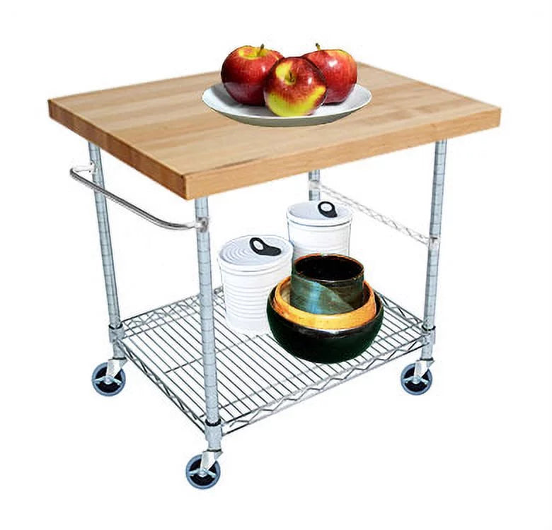 2 Tier Gourmet Cart with Maple Butcher Block Top J923