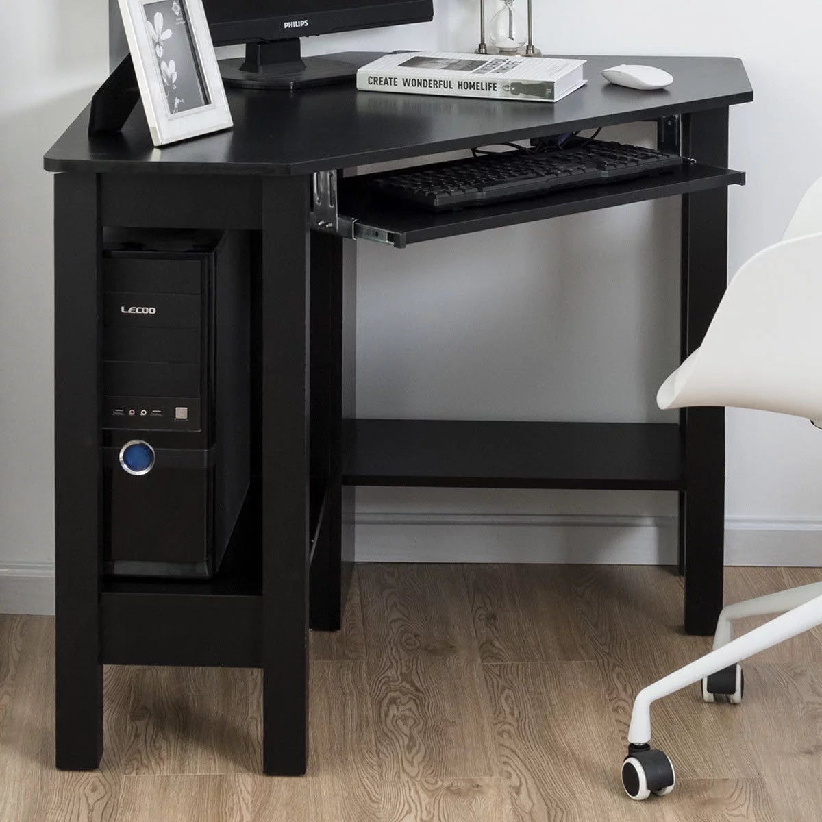 Black Wooden Corner Desk With Drawer D31342