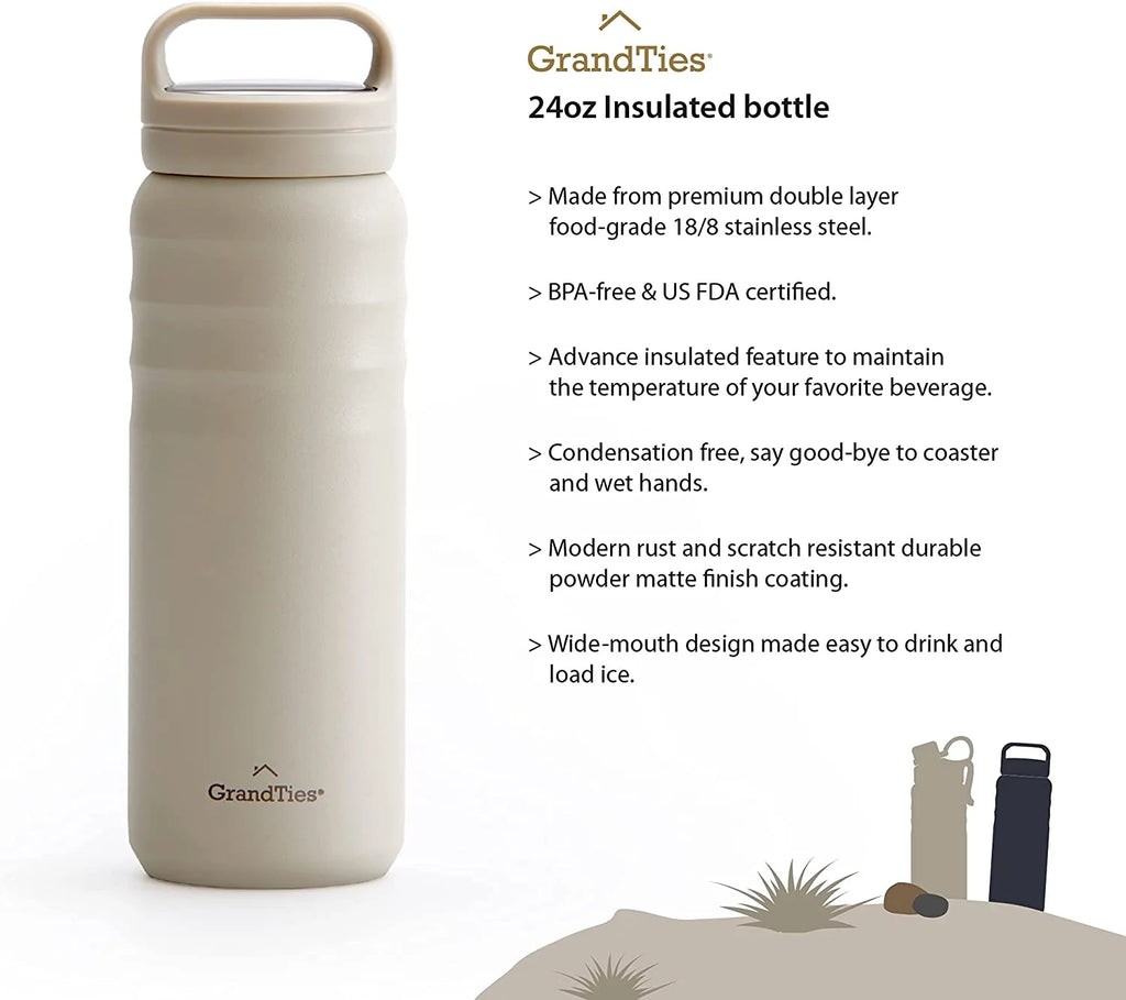 Stainless Steel Water Bottles with 2 Lids, Wide Mouth Vacuum Insulated Leak Proof BPA-Free Metal Canteen V8009