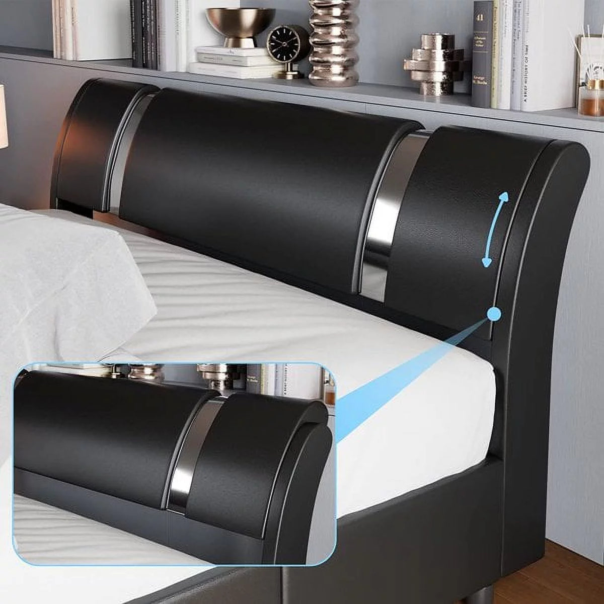 King Size Leather Bed Frame with Adjustable Headboard S788