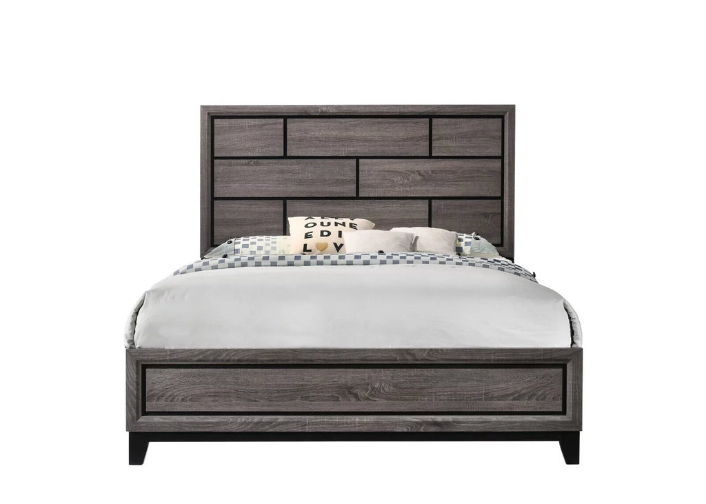 6pc King Size Panel Bed Dresser Mirror Chest Nightstands Bedroom Furniture Set Gray J80575