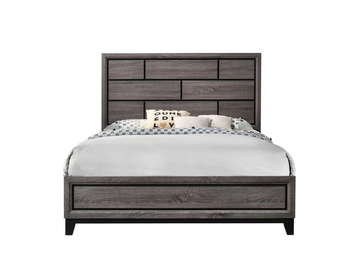 6pc King Size Panel Bed Dresser Mirror Chest Nightstands Bedroom Furniture Set Gray J80575