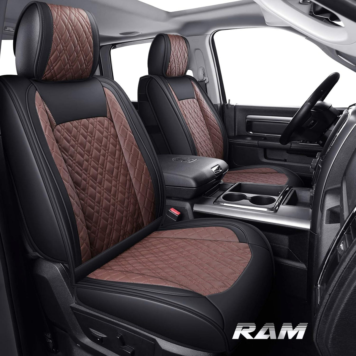 Black Waterproof Leather Rear Car Seat Covers Pickup Truck Crew Cab Pack of 2 J221088