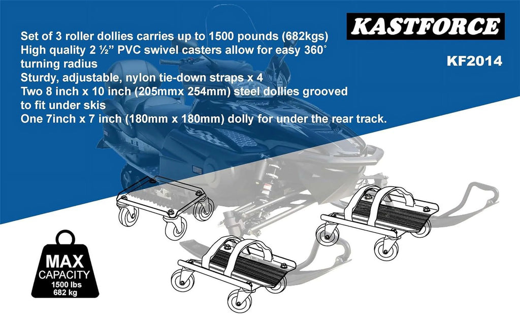 Snowmobile Dolly Heavy Duty V-Slide with 2.5 PVC Swivel Casters Rubber Pad and 2 Pairs of Straps U14249